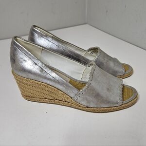 Jack Rogers Palmer Espadrille Wedge Silver Tan 7.5 Women's